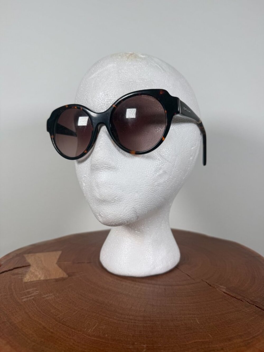 Miu Miu Made in Italy Brown Black Round Women's Sunglasses